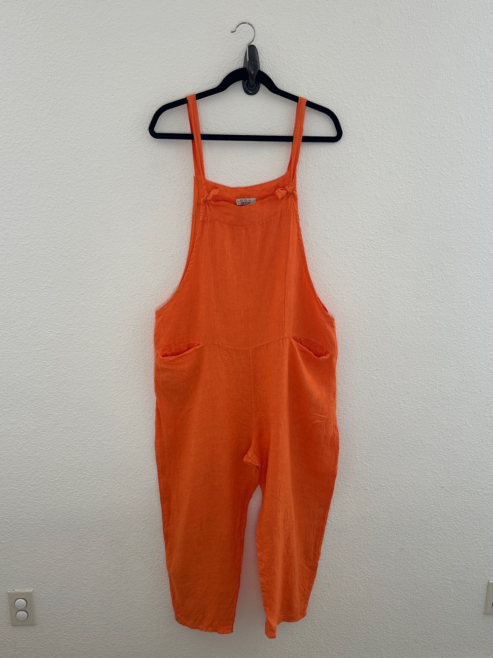 Made In Italy Linen Overalls Women OS Orange Relaxed Tie Strap Jumpsuit